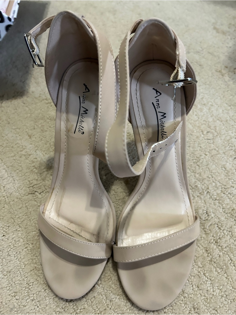 Anne Michelle Beige Nude Open-Toe Ankle-Strap Heels